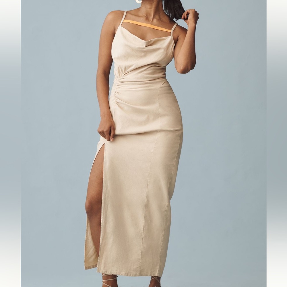 Brand new linen side ruched maxi dress anthropologie